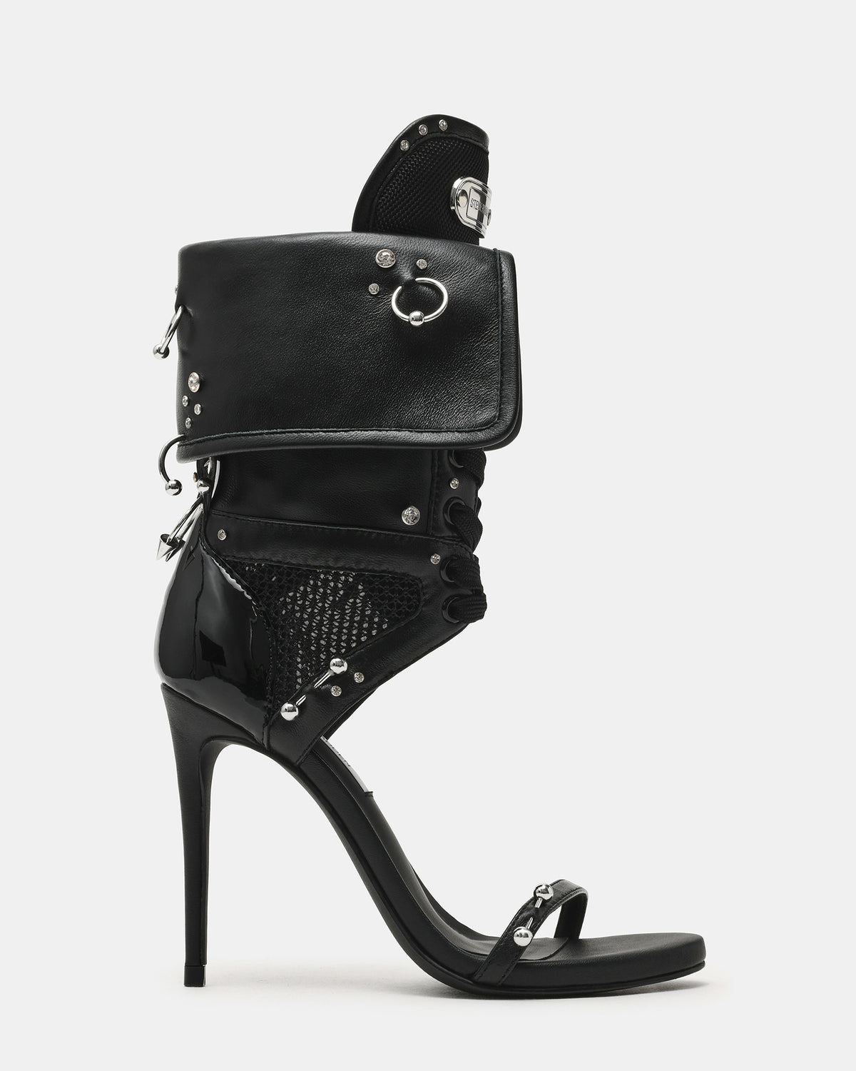 CASELLA Piercing Black Open-Toe Stiletto Lace-Up Women's Heel | Steve Madden Recommended