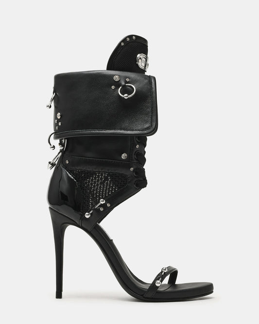CASELLA Piercing Black Open-Toe Stiletto Lace-Up Women's Heel | Steve Madden Recommended