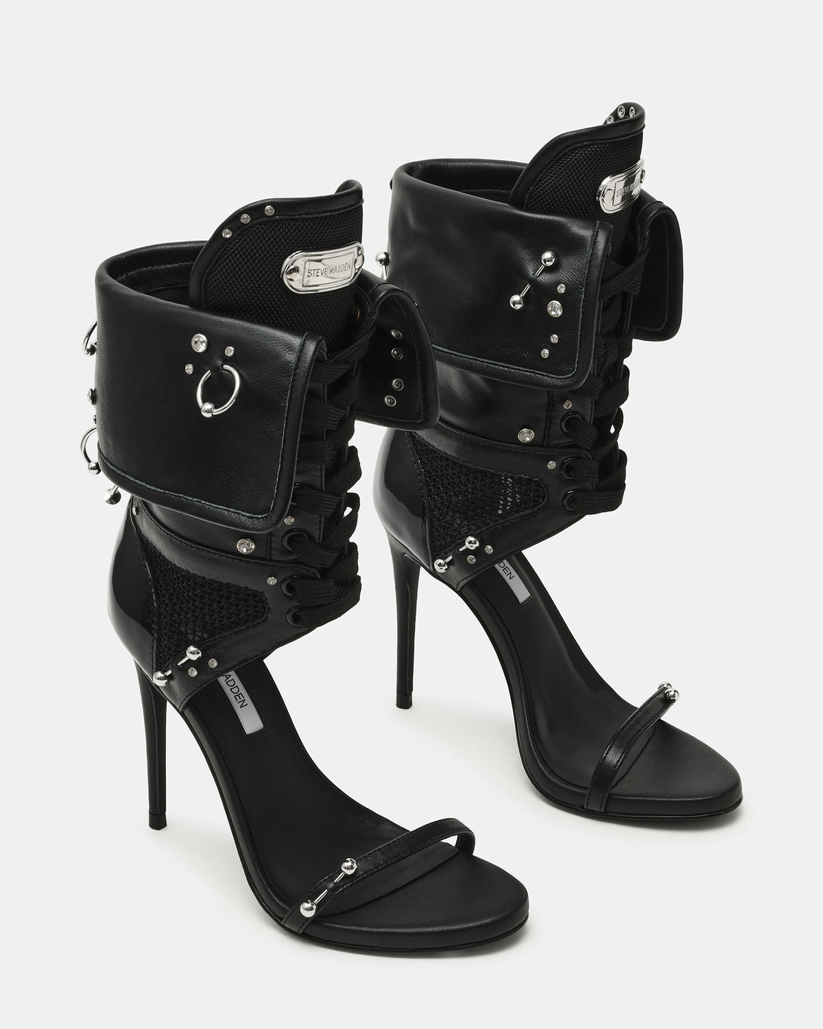 CASELLA Piercing Black Open-Toe Stiletto Lace-Up Women's Heel | Steve Madden Recommended