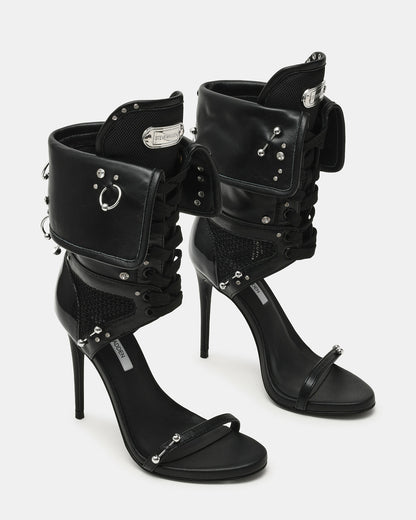 CASELLA Piercing Black Open-Toe Stiletto Lace-Up Women's Heel | Steve Madden Recommended