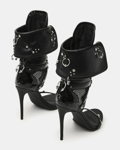 CASELLA Piercing Black Open-Toe Stiletto Lace-Up Women's Heel | Steve Madden Recommended