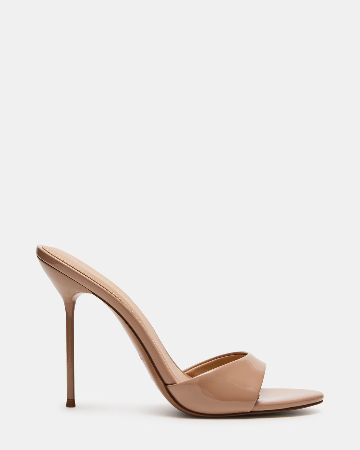 DAVINA Tan Patent Rounded Open-Toe Mule Stiletto Women's Heel | Steve Madden Trending
