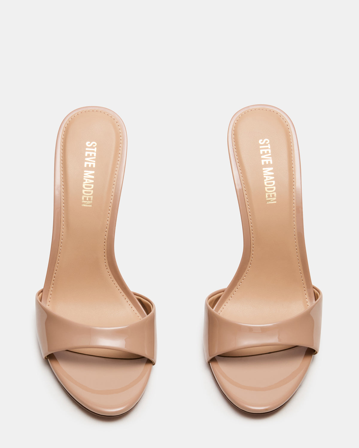 DAVINA Tan Patent Rounded Open-Toe Mule Stiletto Women's Heel | Steve Madden Trending