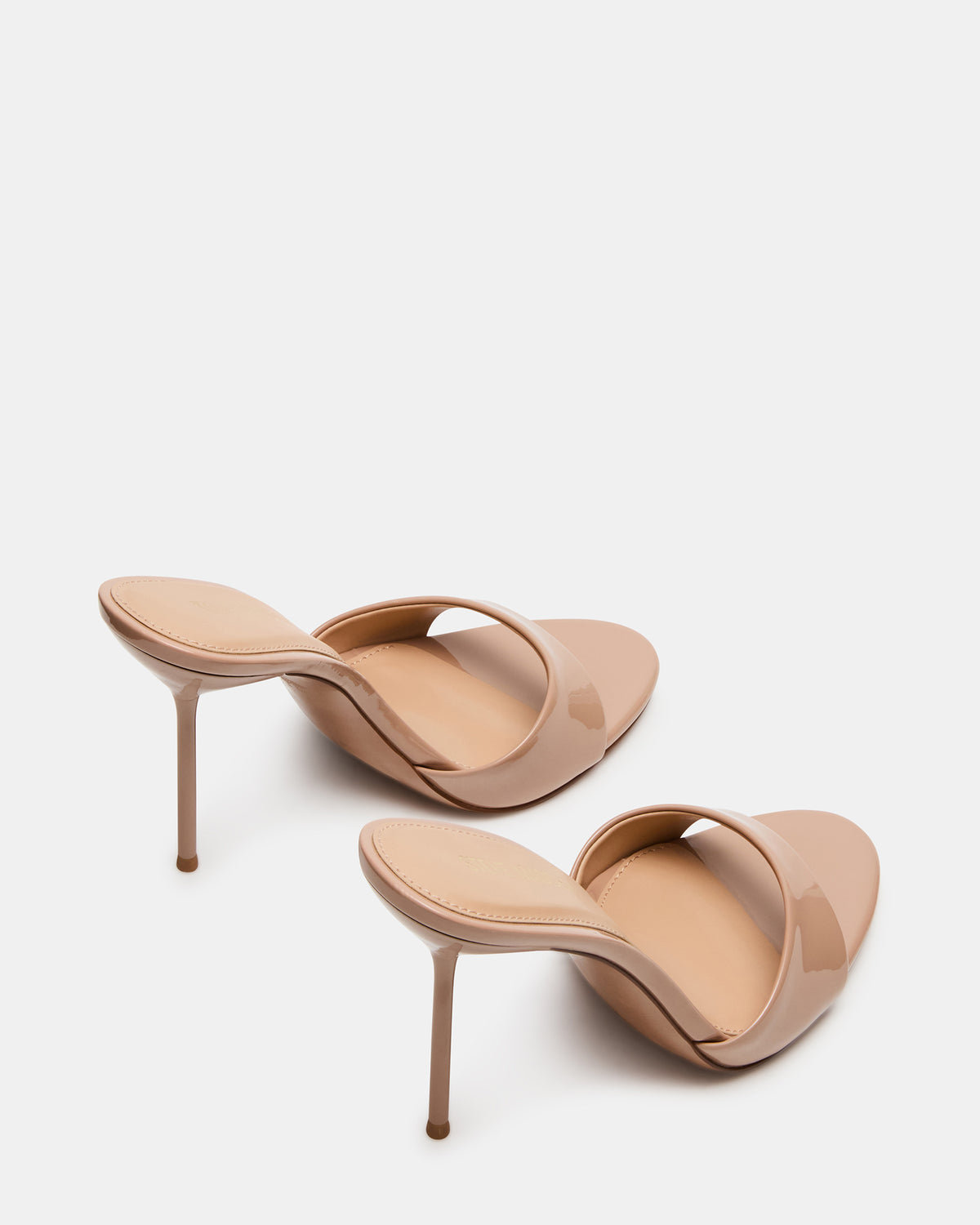 DAVINA Tan Patent Rounded Open-Toe Mule Stiletto Women's Heel | Steve Madden Trending
