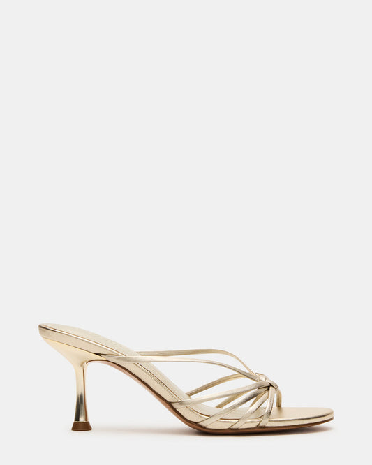 EDNA Champagne Leather Strappy Mule Women's Heel | Steve Madden Classic