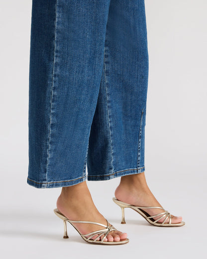 EDNA Champagne Leather Strappy Mule Women's Heel | Steve Madden Classic