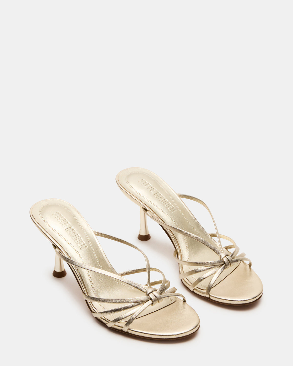 EDNA Champagne Leather Strappy Mule Women's Heel | Steve Madden Classic