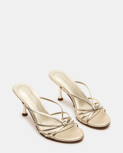 EDNA Champagne Leather Strappy Mule Women's Heel | Steve Madden Classic