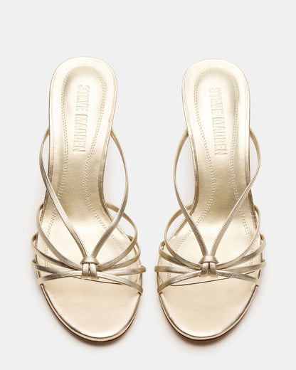 EDNA Champagne Leather Strappy Mule Women's Heel | Steve Madden Classic