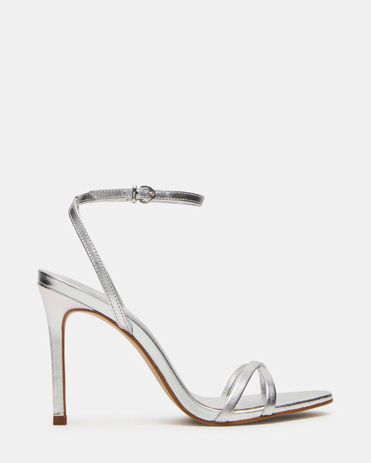JYPSEY Silver Leather Strappy Stiletto Women's Heel | Steve Madden Discount