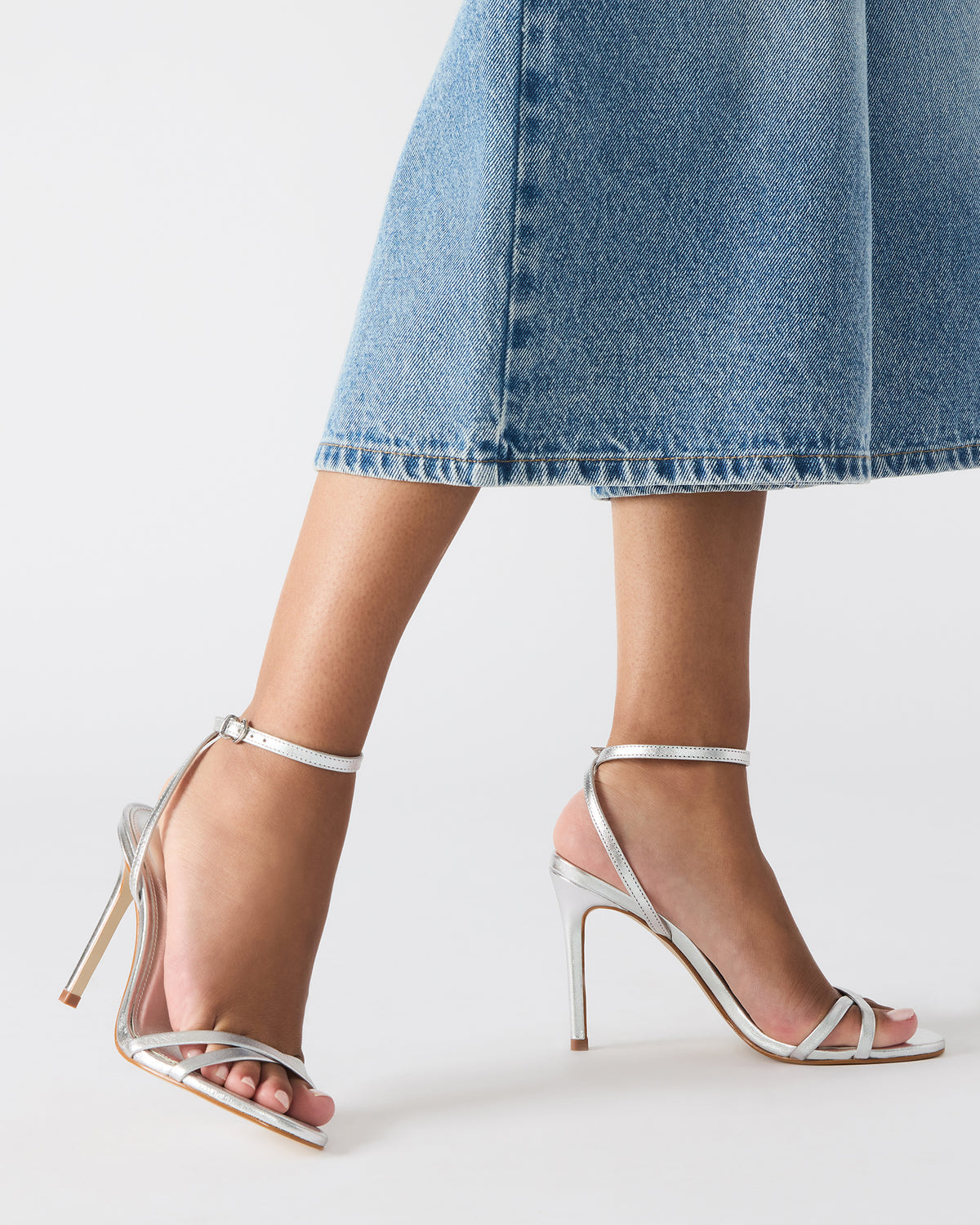 JYPSEY Silver Leather Strappy Stiletto Women's Heel | Steve Madden Discount