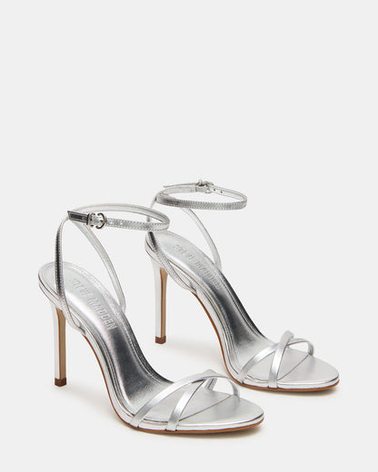 JYPSEY Silver Leather Strappy Stiletto Women's Heel | Steve Madden Discount