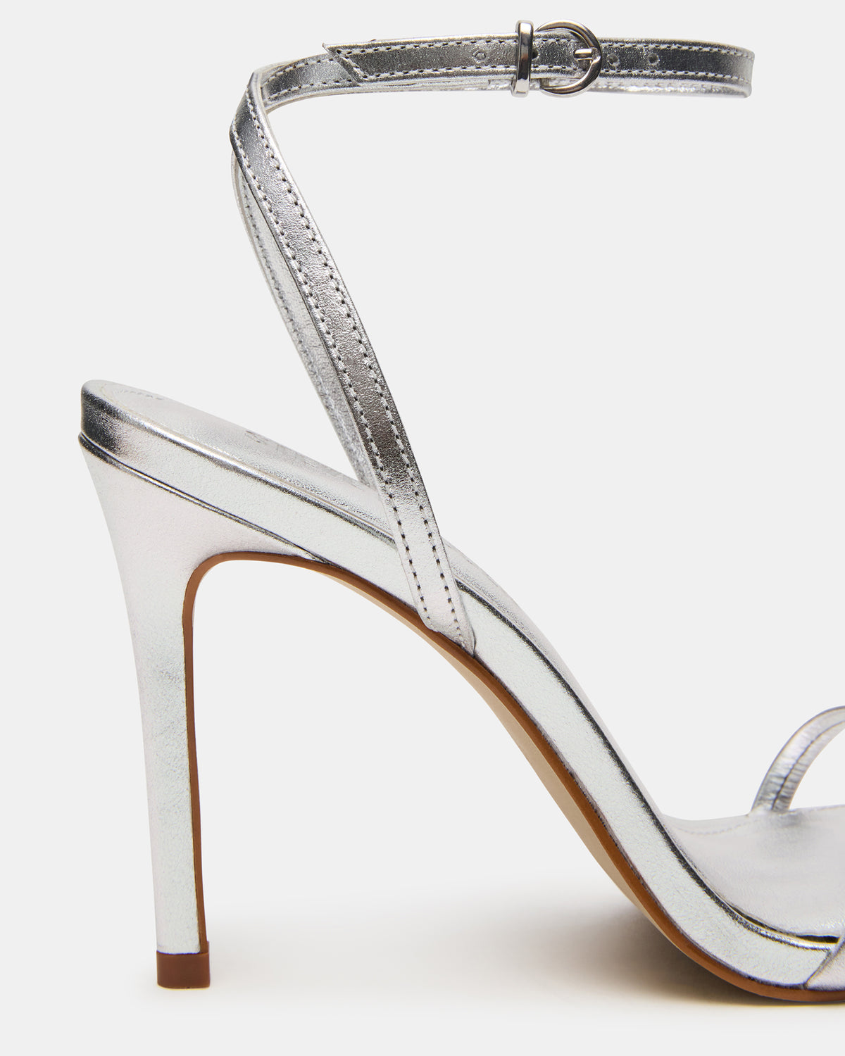 JYPSEY Silver Leather Strappy Stiletto Women's Heel | Steve Madden Discount