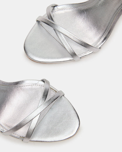 JYPSEY Silver Leather Strappy Stiletto Women's Heel | Steve Madden Discount