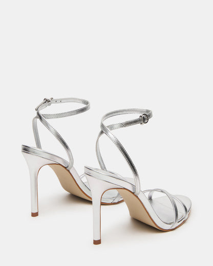 JYPSEY Silver Leather Strappy Stiletto Women's Heel | Steve Madden Discount