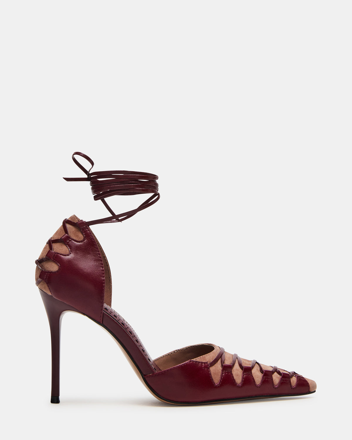 DANGER Burgundy Multi Pointed-Toe Lace-Up Stiletto Pump Women's Heel | Steve Madden Exclusive