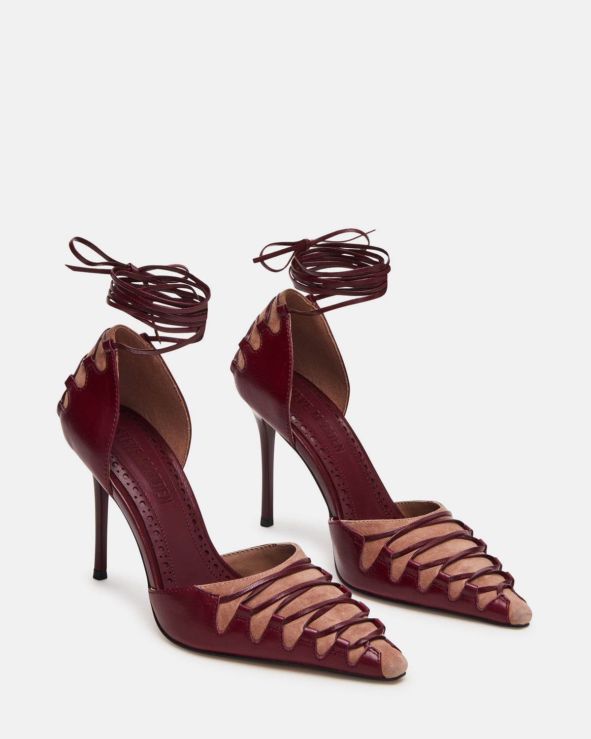 DANGER Burgundy Multi Pointed-Toe Lace-Up Stiletto Pump Women's Heel | Steve Madden Exclusive