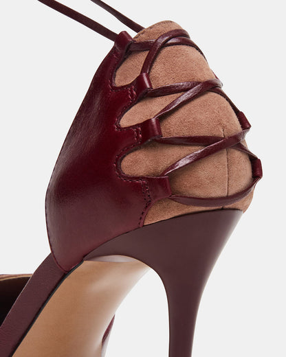 DANGER Burgundy Multi Pointed-Toe Lace-Up Stiletto Pump Women's Heel | Steve Madden Exclusive