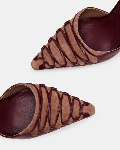 DANGER Burgundy Multi Pointed-Toe Lace-Up Stiletto Pump Women's Heel | Steve Madden Exclusive
