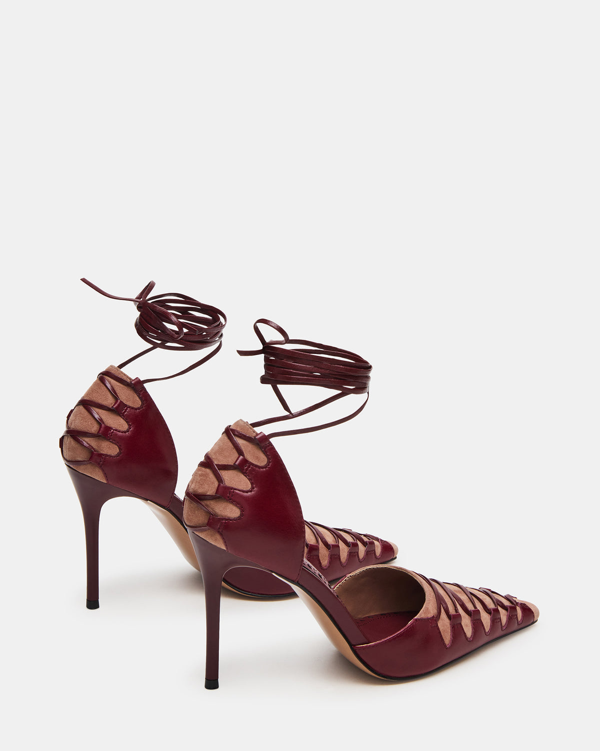 DANGER Burgundy Multi Pointed-Toe Lace-Up Stiletto Pump Women's Heel | Steve Madden Exclusive
