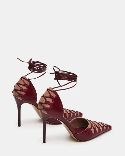 DANGER Burgundy Multi Pointed-Toe Lace-Up Stiletto Pump Women's Heel | Steve Madden Exclusive