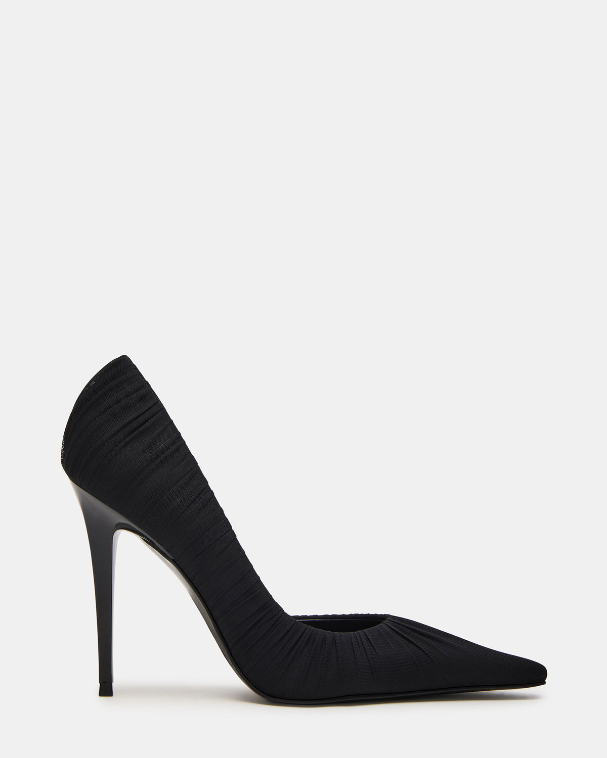 ELEGANT Black Ruched Pointed-Toe Stiletto Pump Women's Heel | Steve Madden Trusted