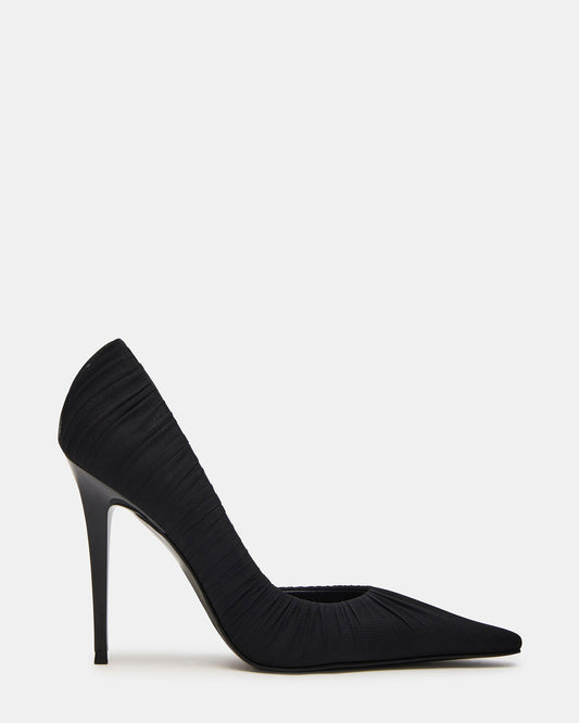 ELEGANT Black Ruched Pointed-Toe Stiletto Pump Women's Heel | Steve Madden Trusted