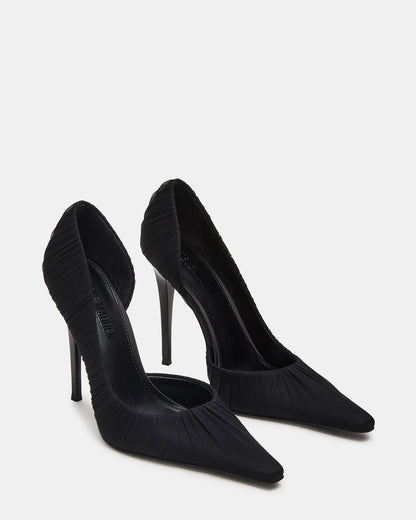 ELEGANT Black Ruched Pointed-Toe Stiletto Pump Women's Heel | Steve Madden Trusted