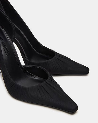 ELEGANT Black Ruched Pointed-Toe Stiletto Pump Women's Heel | Steve Madden Trusted