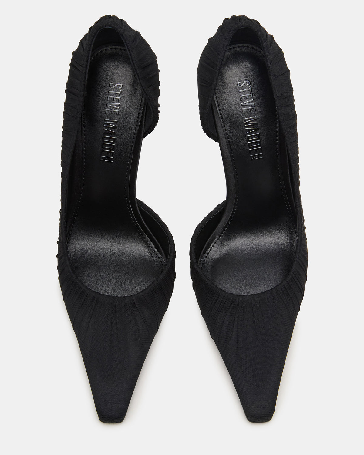 ELEGANT Black Ruched Pointed-Toe Stiletto Pump Women's Heel | Steve Madden Trusted