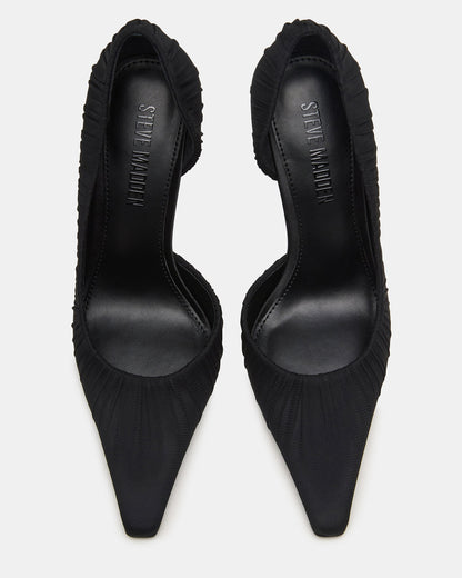 ELEGANT Black Ruched Pointed-Toe Stiletto Pump Women's Heel | Steve Madden Trusted