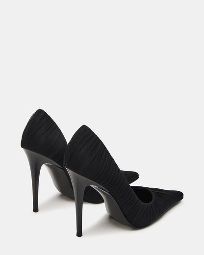 ELEGANT Black Ruched Pointed-Toe Stiletto Pump Women's Heel | Steve Madden Trusted