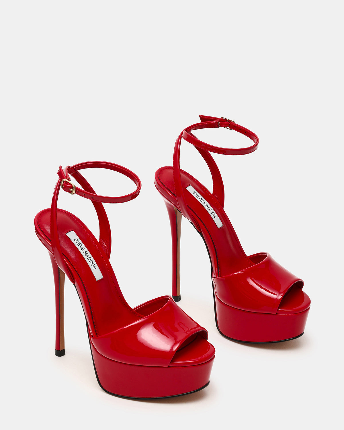 JEZZICA Red Patent Platform Stiletto Ankle Strap Women's Heel | Steve Madden New