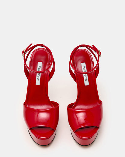 JEZZICA Red Patent Platform Stiletto Ankle Strap Women's Heel | Steve Madden New