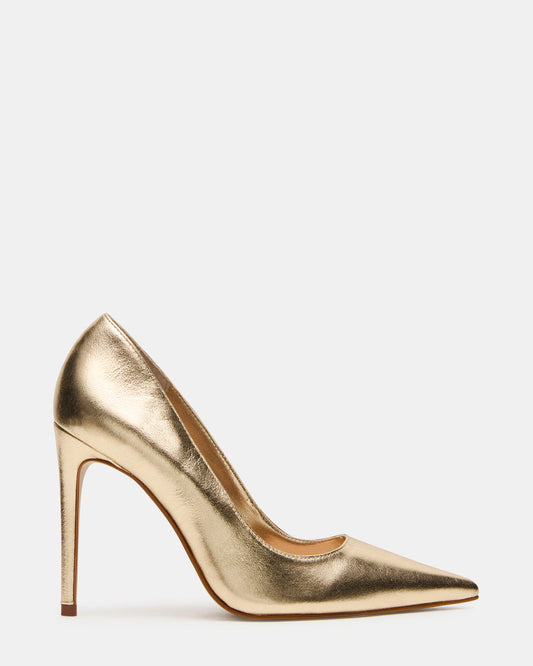 NOIR Gold Leather Pointed-Toe Stiletto Pump Women's Heels | Steve Madden Everyday