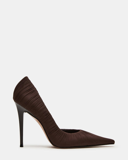 ELEGANT Brown Ruched Pointed-Toe Stiletto Pump Women's Heel | Steve Madden Top Pick