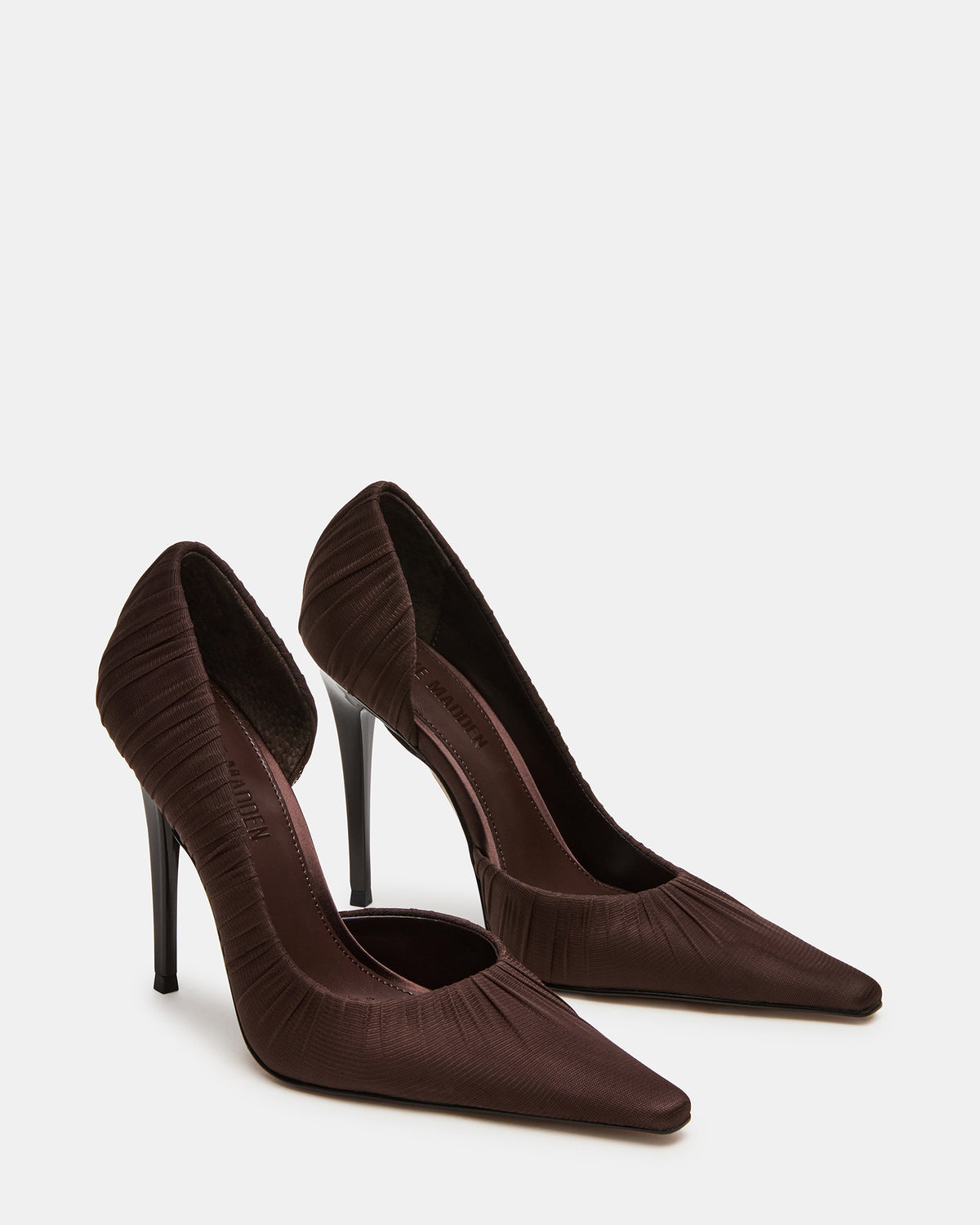 ELEGANT Brown Ruched Pointed-Toe Stiletto Pump Women's Heel | Steve Madden Top Pick