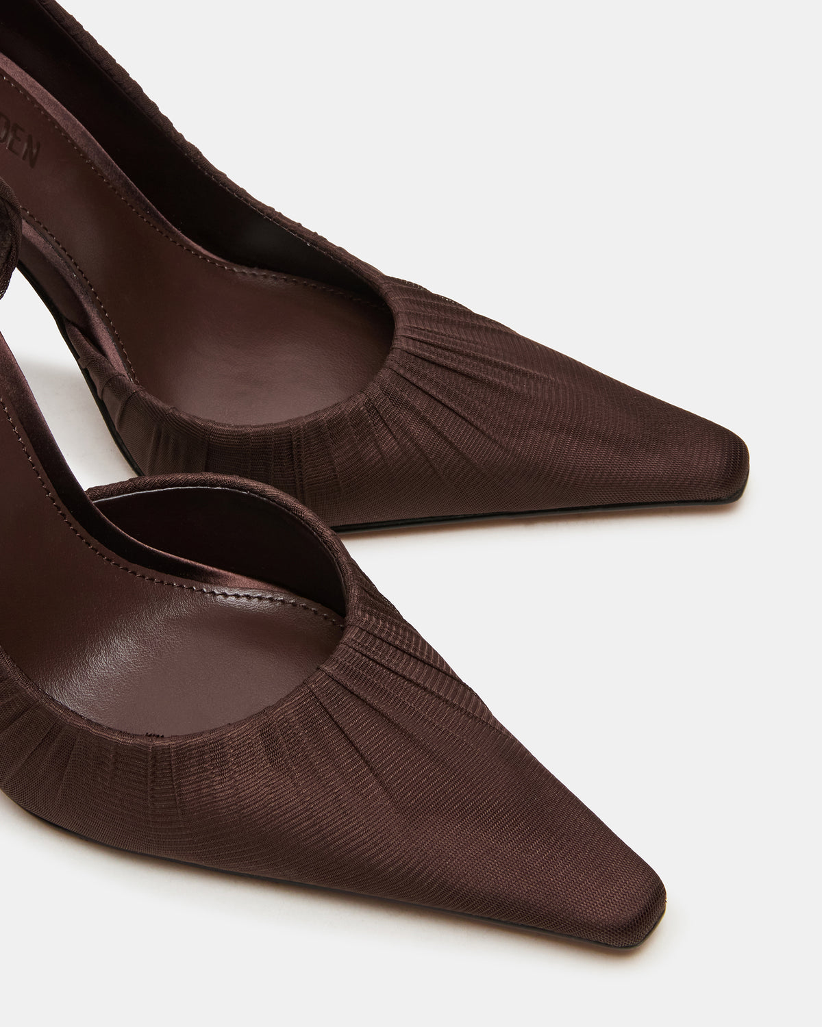 ELEGANT Brown Ruched Pointed-Toe Stiletto Pump Women's Heel | Steve Madden Top Pick