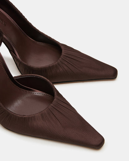 ELEGANT Brown Ruched Pointed-Toe Stiletto Pump Women's Heel | Steve Madden Top Pick