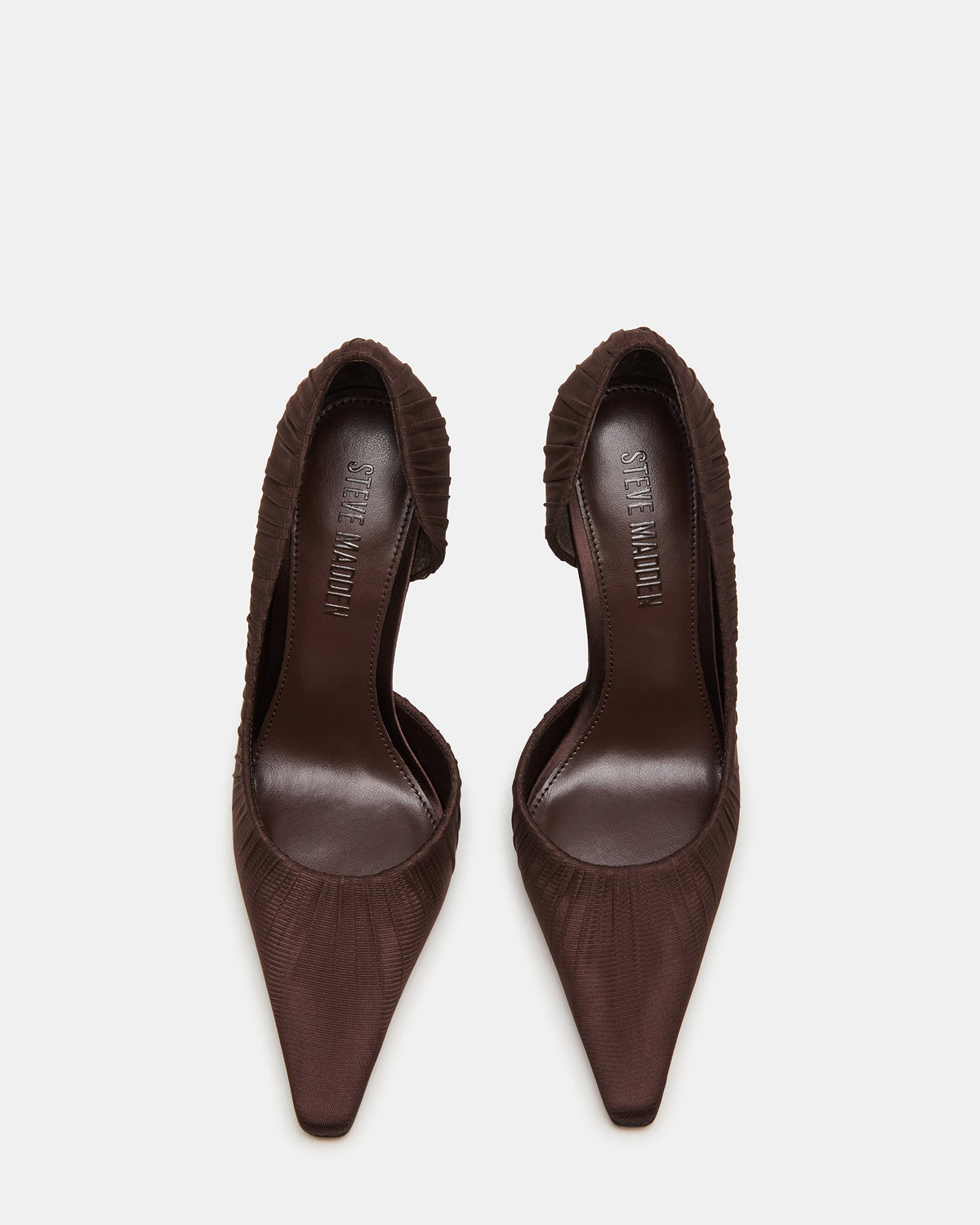 ELEGANT Brown Ruched Pointed-Toe Stiletto Pump Women's Heel | Steve Madden Top Pick