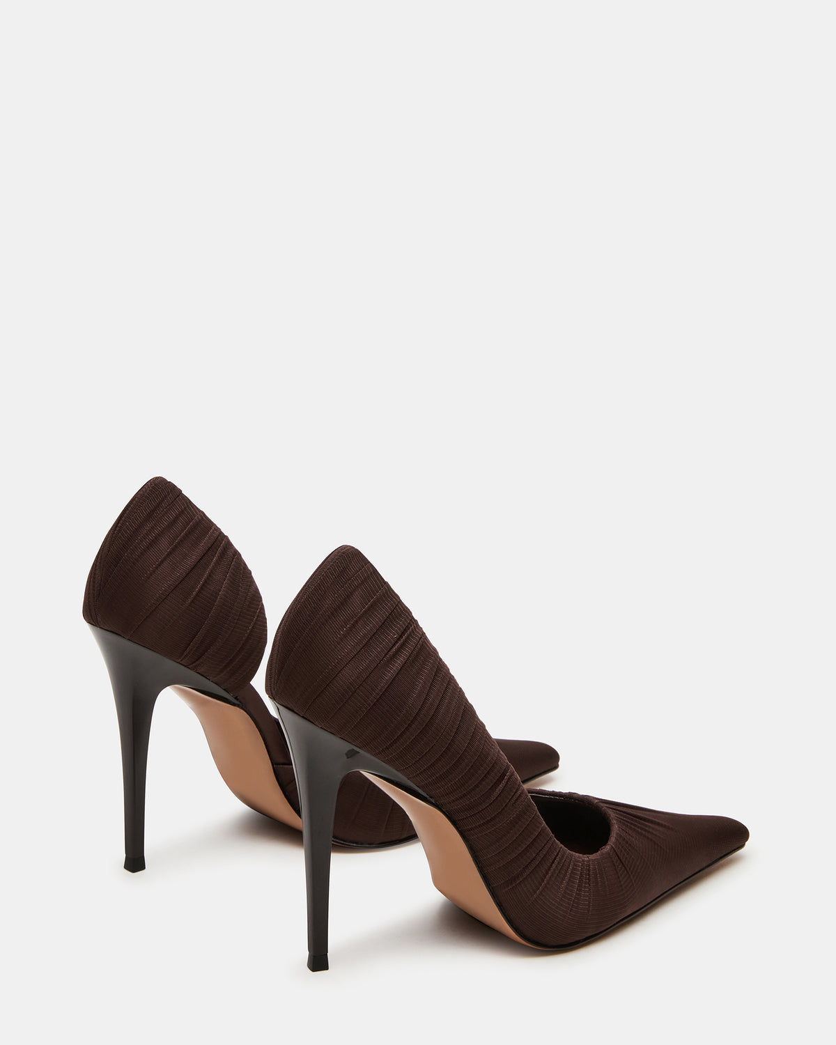 ELEGANT Brown Ruched Pointed-Toe Stiletto Pump Women's Heel | Steve Madden Top Pick