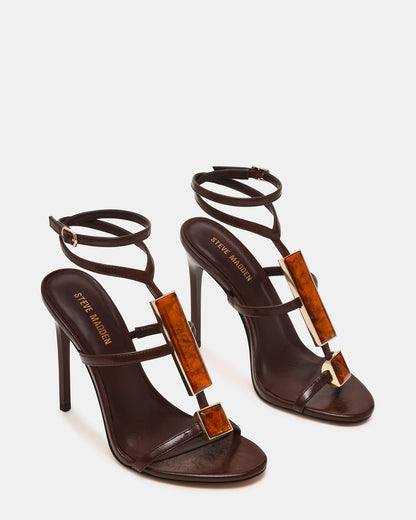 SHAYLEE Brown Stone Detail Strappy Stiletto Women's Heel | Steve Madden Hot Sale