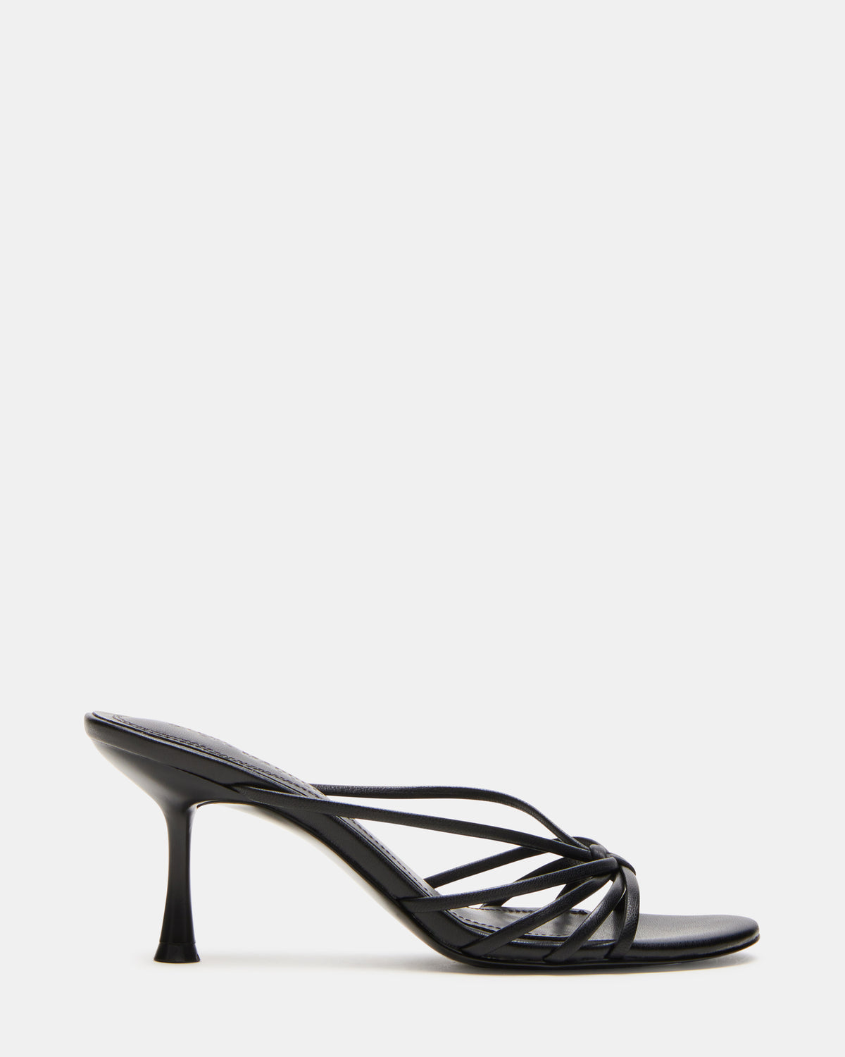 EDNA Black Leather Strappy Mule Women's Heel | Steve Madden Best Seller