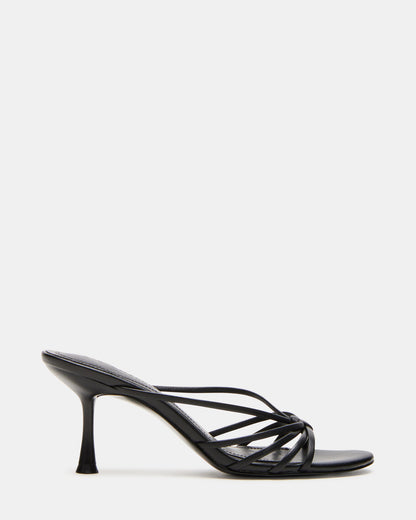 EDNA Black Leather Strappy Mule Women's Heel | Steve Madden Best Seller