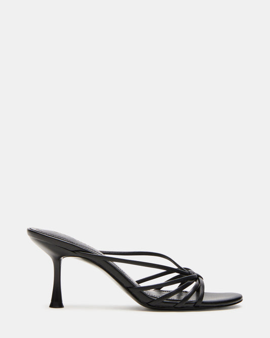 EDNA Black Leather Strappy Mule Women's Heel | Steve Madden Best Seller