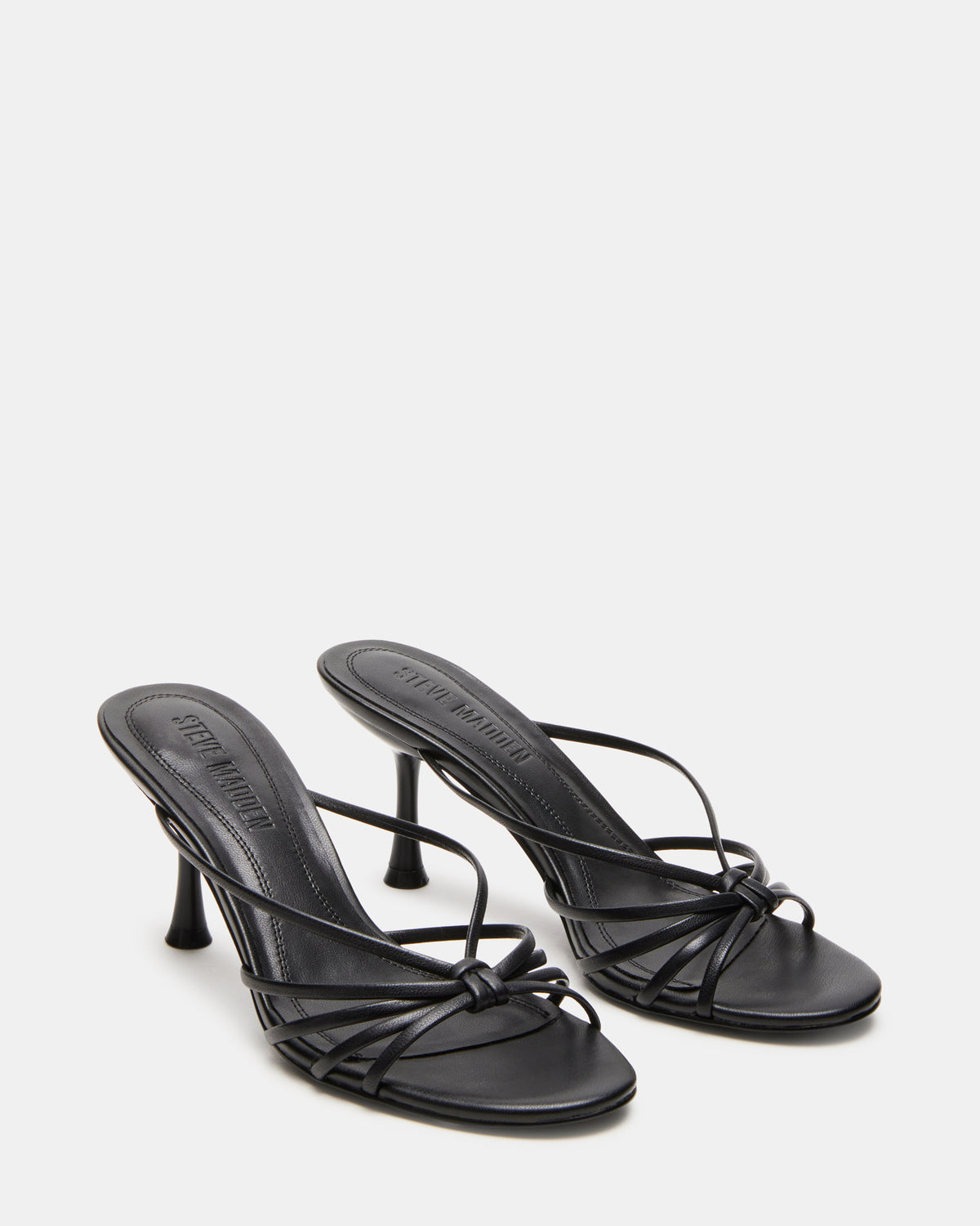 EDNA Black Leather Strappy Mule Women's Heel | Steve Madden Best Seller