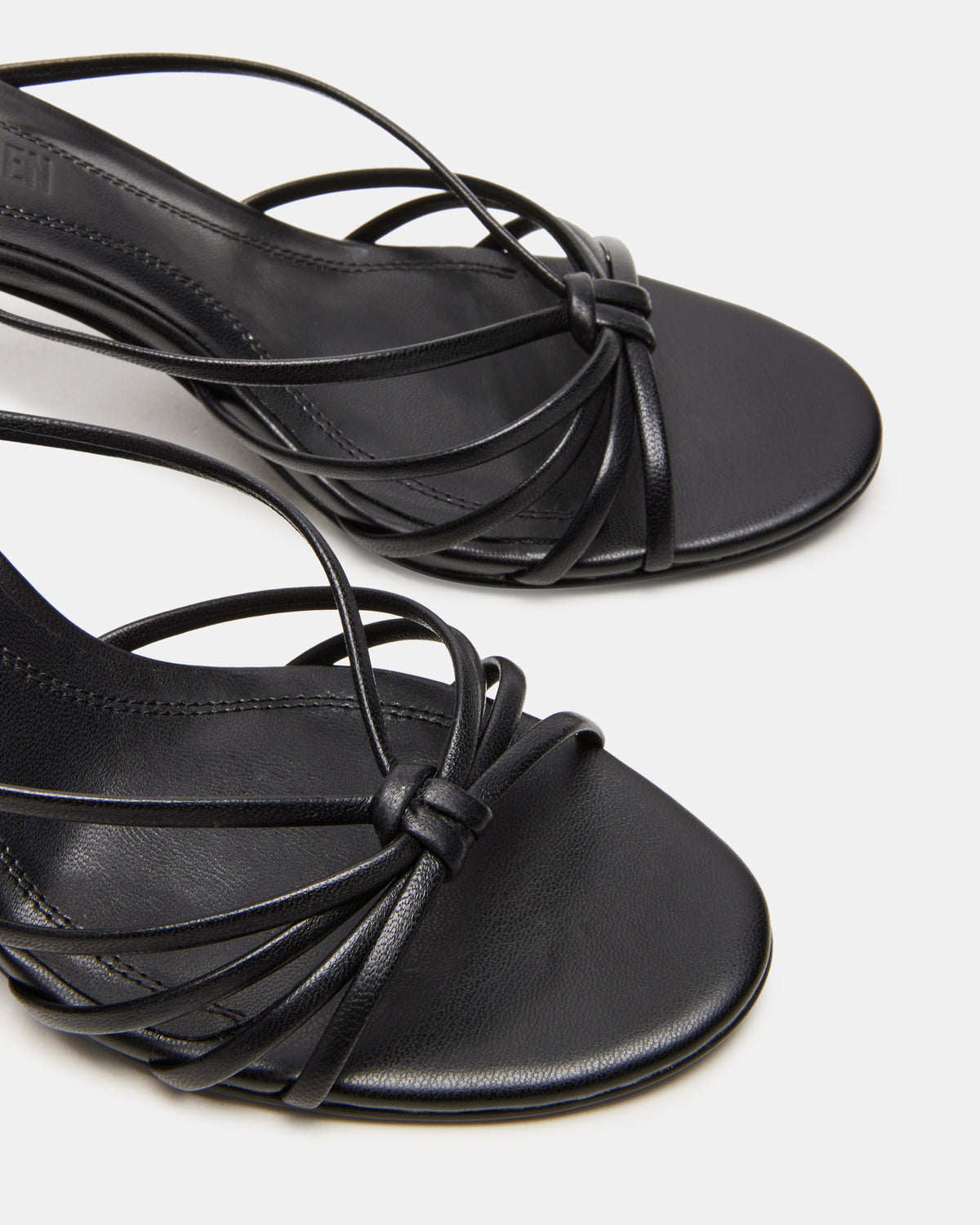 EDNA Black Leather Strappy Mule Women's Heel | Steve Madden Best Seller