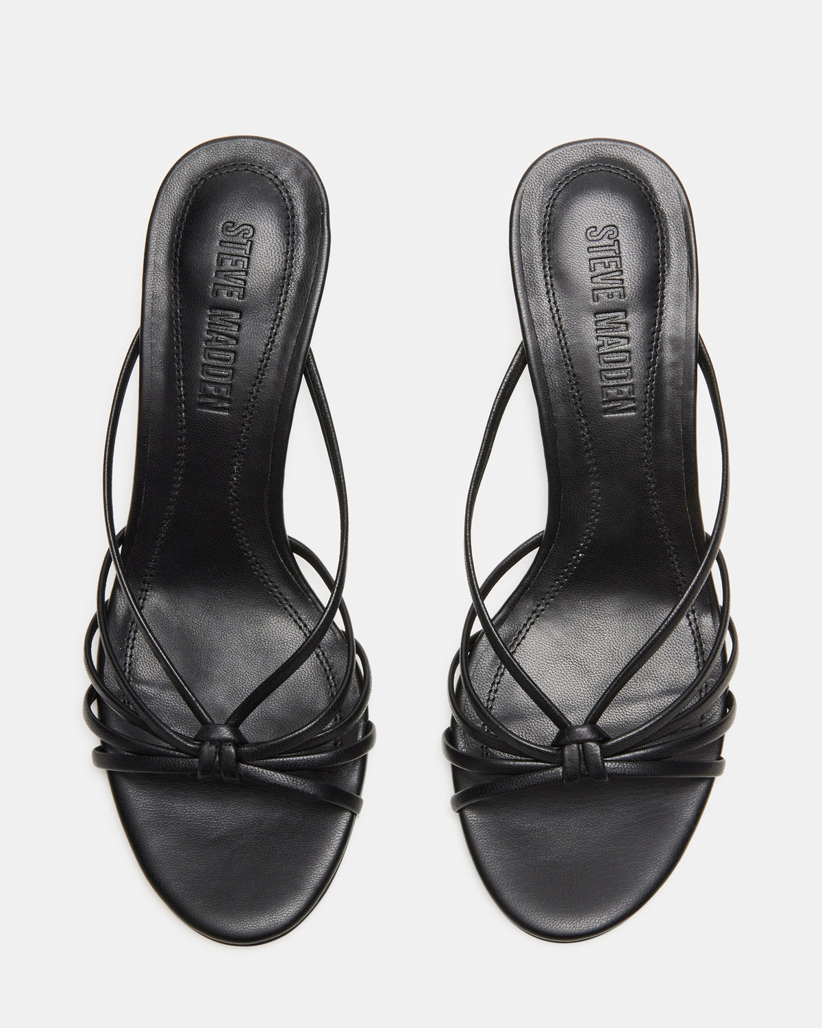 EDNA Black Leather Strappy Mule Women's Heel | Steve Madden Best Seller
