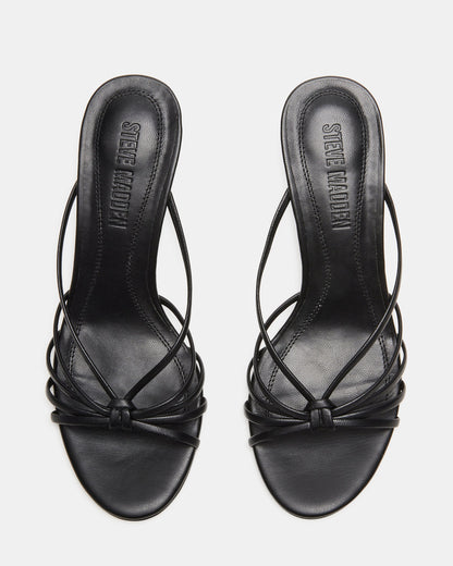 EDNA Black Leather Strappy Mule Women's Heel | Steve Madden Best Seller