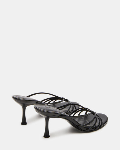 EDNA Black Leather Strappy Mule Women's Heel | Steve Madden Best Seller